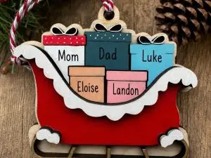 Personalized Family Sleigh Christmas Ornament | Custom Wooden Names Keepsake