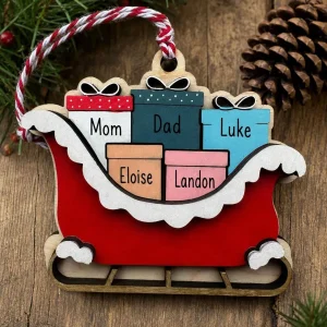 Personalized Family Sleigh Christmas Ornament | Custom Wooden Names Keepsake