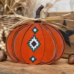 Hand Painted Southwestern Wooden Pumpkin | Rustic Fall Farmhouse Shelf Decor | Maple Plywood Autumn Decoration