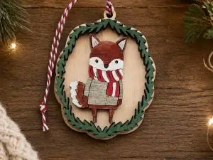 il_fullxfull.8343796798_cfog.jpg Hand-Painted Maple Plywood Fox Ornament | Multi-Layer Laser Cut Rustic Holiday Decor