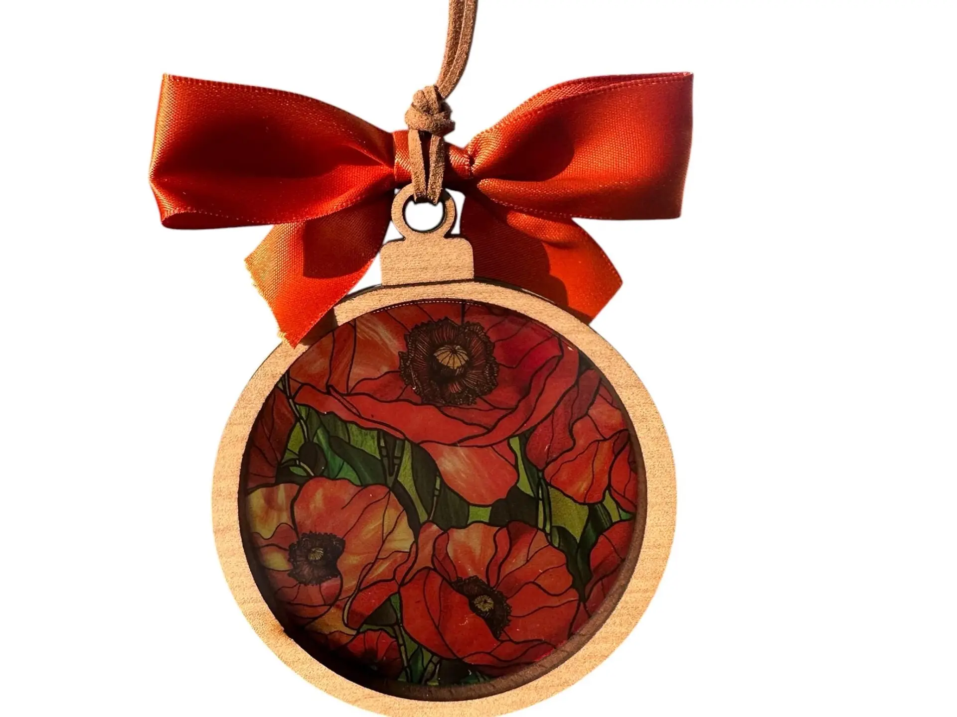 Red Poppy Suncatcher Ornament | Stained Glass Style Maple Wood Decor (3.75 Inch) - Image 9