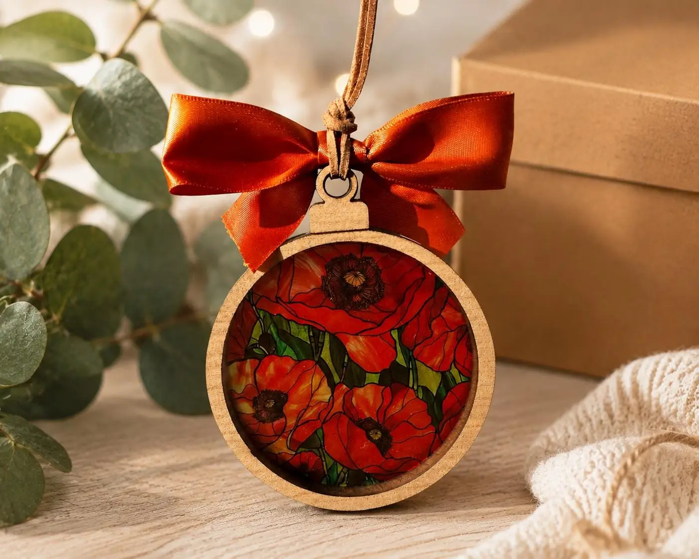 Red Poppy Suncatcher Ornament | Stained Glass Style Maple Wood Decor (3.75 Inch) - Image 5