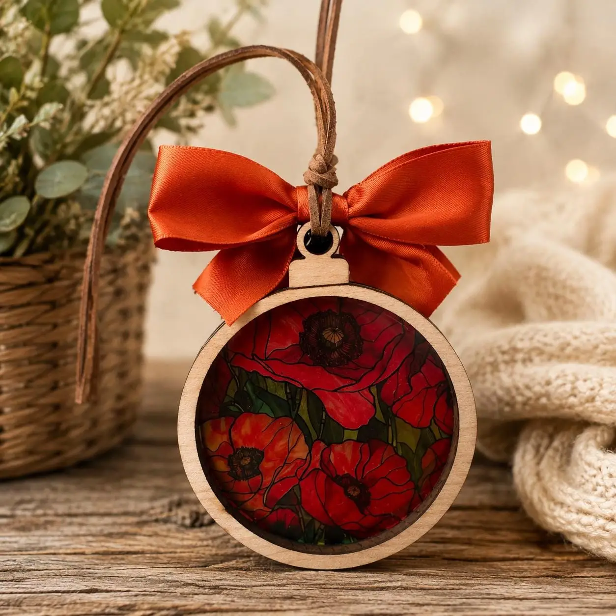 Red Poppy Suncatcher Ornament | Stained Glass Style Maple Wood Decor (3.75 Inch) - Image 6