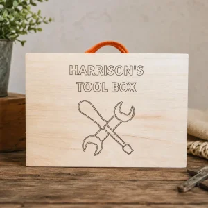 Personalized Wooden Tool Box, Engraved Tool Kit, Montessori Toys, Gift for Boy