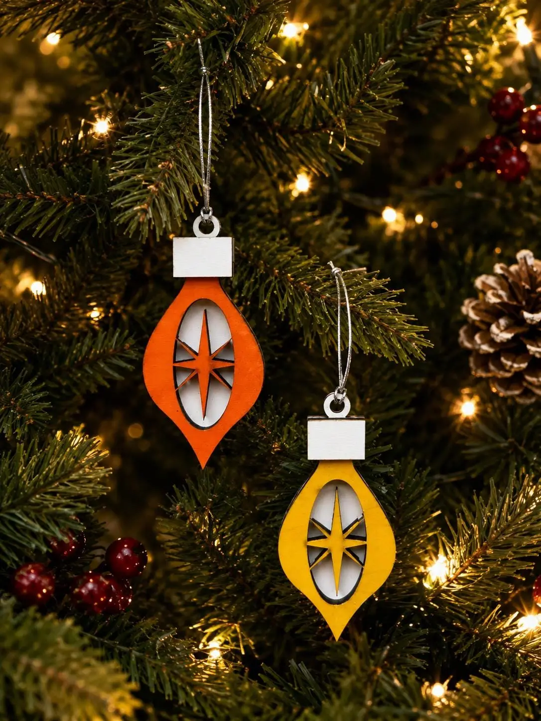 Personalized Retro Starburst Ornament, Hand Painted Maple Wood, Mid Century Christmas Decor - Image 3