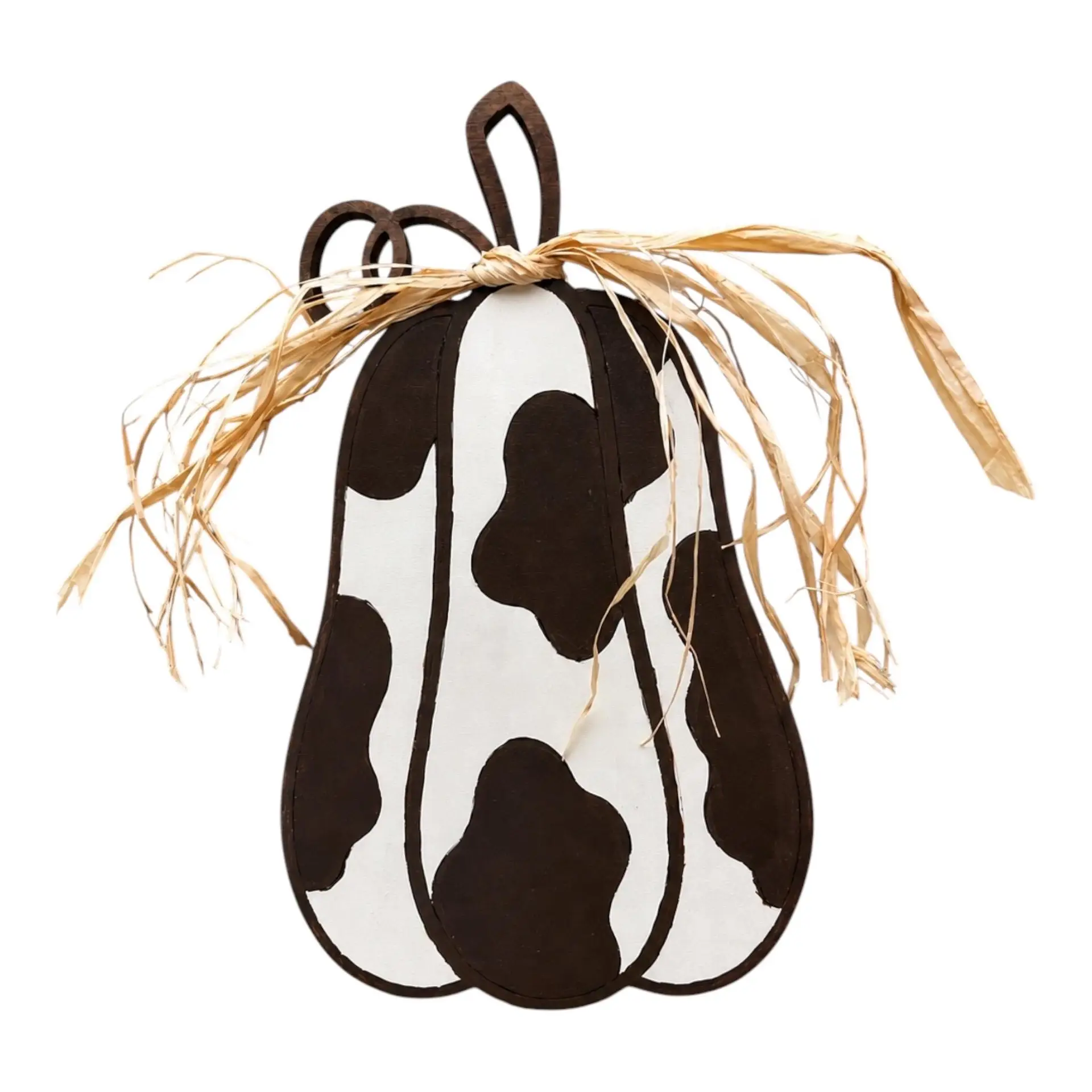 Hand-Painted Cow Print Pumpkin Shelf Sitter | Maple Plywood Farmhouse Fall Decor - Image 2