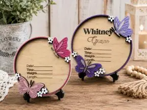 il_fullxfull.8387623505_hos8.jpg Personalized Maple Wood Birth Announcement Sign | Hand Painted Butterfly Nursery Keepsake