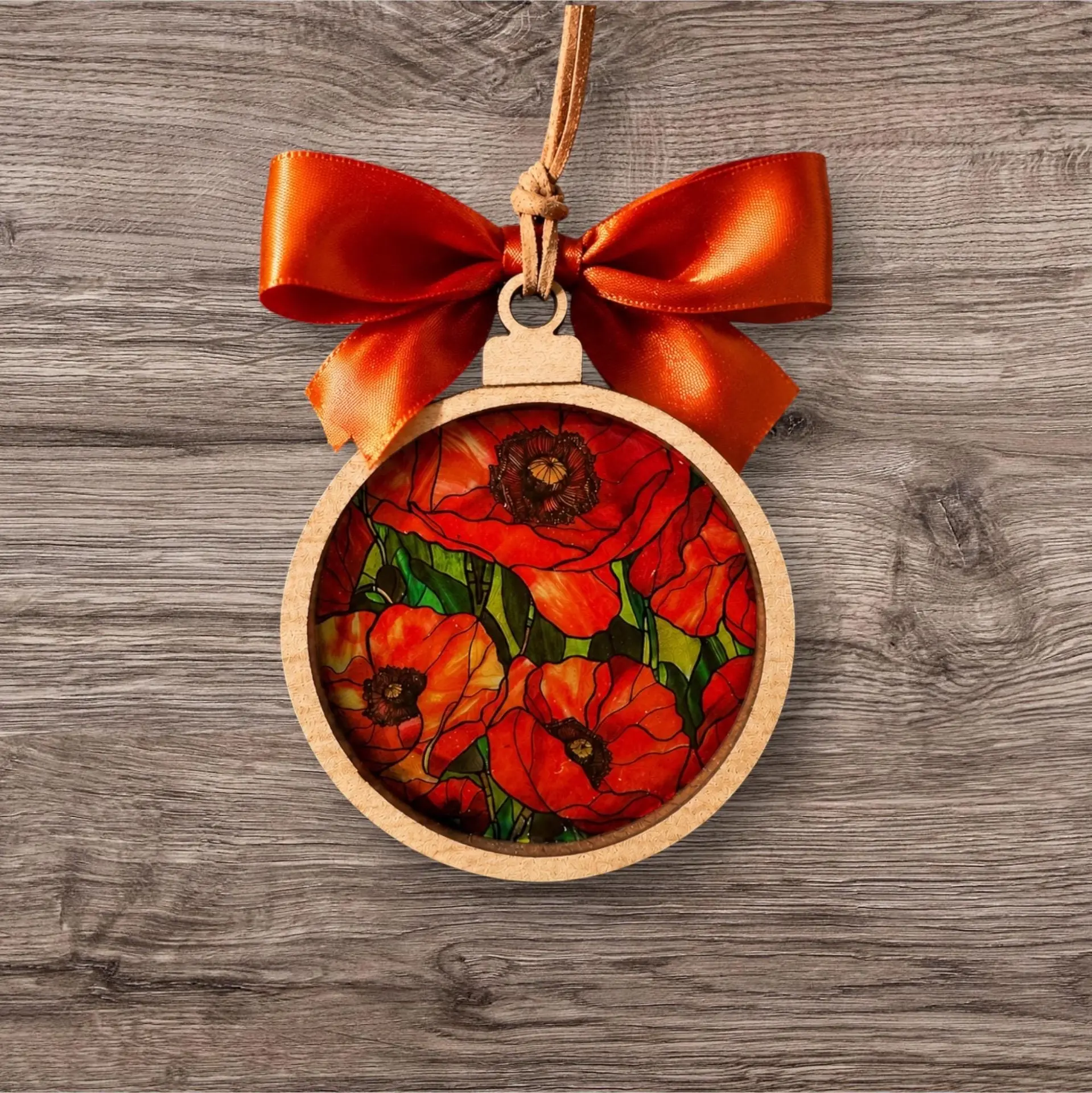 Red Poppy Suncatcher Ornament | Stained Glass Style Maple Wood Decor (3.75 Inch) - Image 8