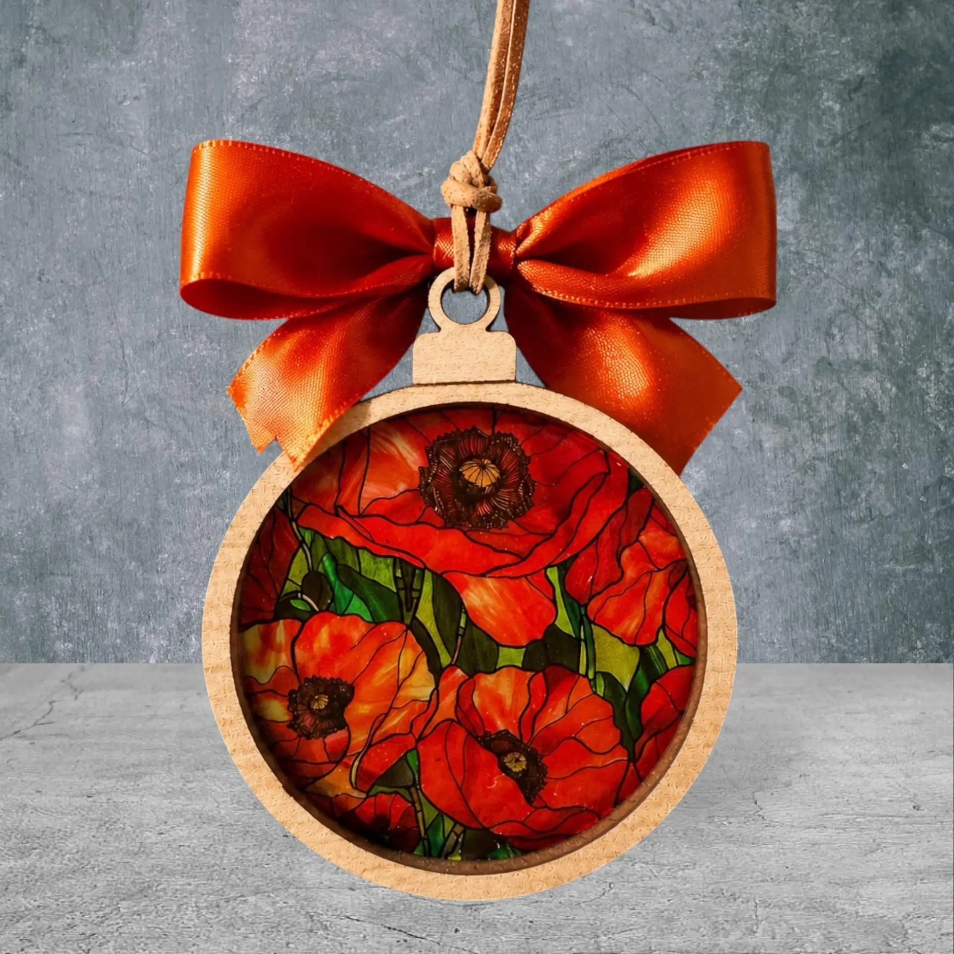 Red Poppy Suncatcher Ornament | Stained Glass Style Maple Wood Decor (3.75 Inch) - Image 7