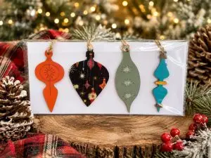 Retro Christmas Ornaments Set, Mid Century Bauble Decor, Wood Acrylic Handmade Baubles