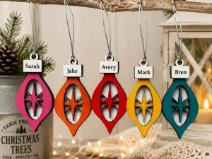 Personalized Retro Starburst Ornament, Hand Painted Maple Wood, Mid Century Christmas Decor
