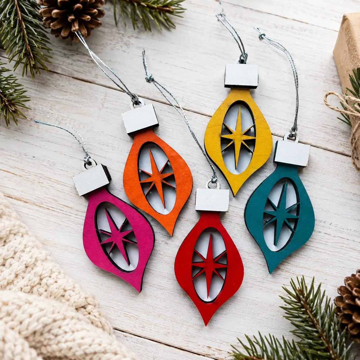 Personalized Retro Starburst Ornament, Hand Painted Maple Wood, Mid Century Christmas Decor - Image 12