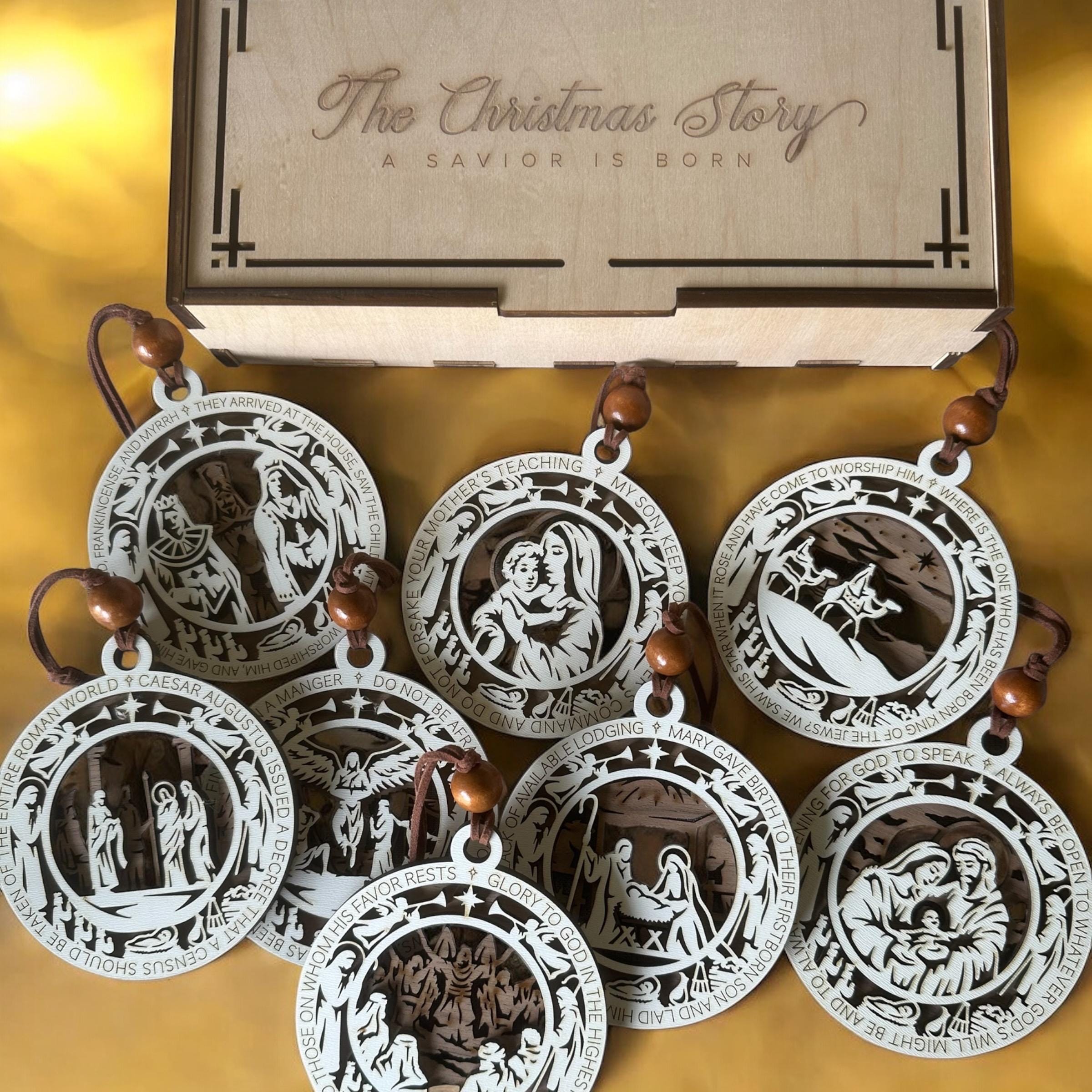 Nativity Scene Wooden Ornament Set: Christmas Story Heirloom