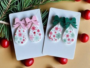 Snowflake post and dangle earrings, Acrylic, 1.69 inch, Holiday Jewelry, Handmade