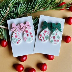 Snowflake post and dangle earrings,Acrylic, 1.69 inch, Holiday Jewelry, Handmade