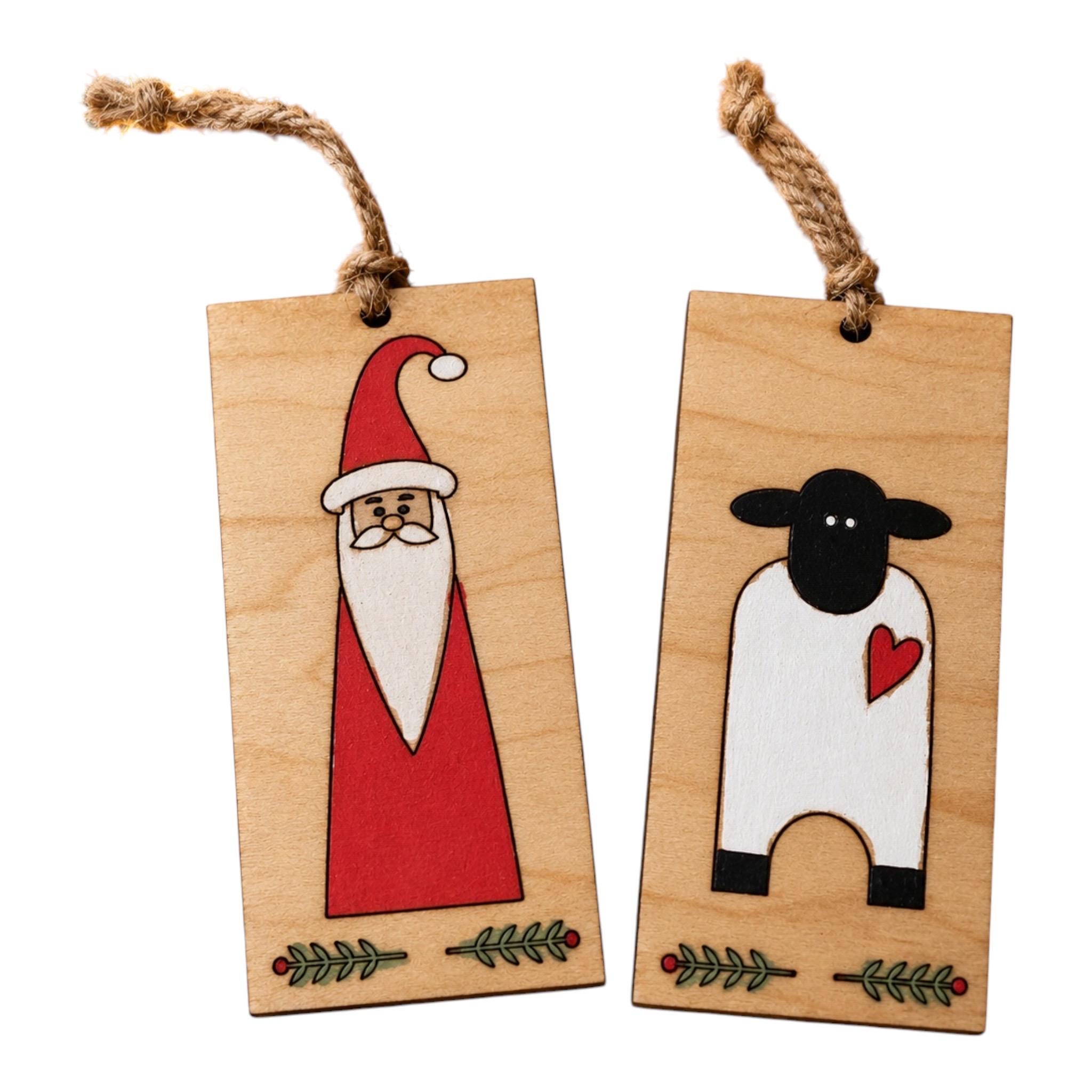 Primitive Wooden Santa & Sheep Ornaments – Rustic Folk Art Christmas Décor Set - Image 5