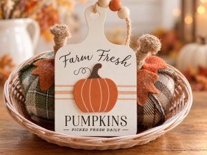 Farmhouse Fall Basket Set, Plaid Pumpkins, Farm Fresh Sign (Ready to Display)