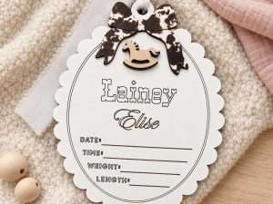 Personalized Cow Print Baby Birth Announcement Plaque, Western Baby MDF wood gift