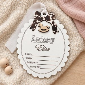 Personalized Cow Print Baby Birth Announcement Plaque, Western Baby MDF wood gift