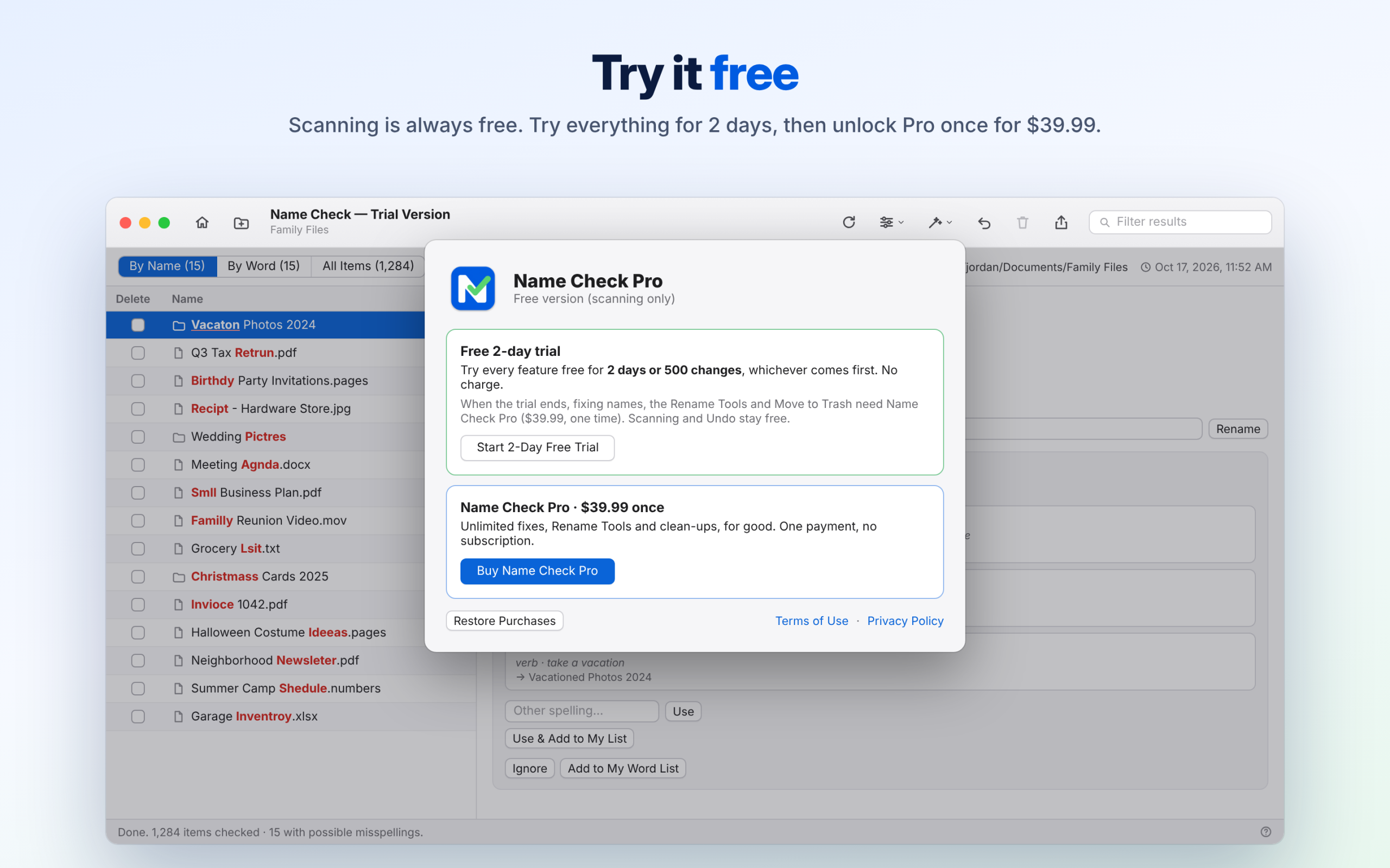Name Check (File Name Fixer) (Full Version) (You will be Emailed a Code with 24 hours)